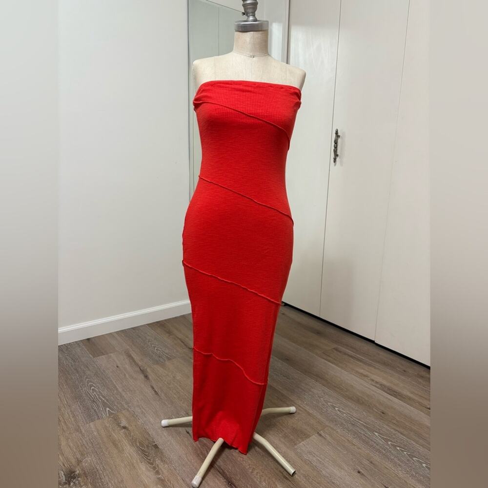Pretty Garden Women's  Red Orange Strapless Body-con Maxi Dress Small